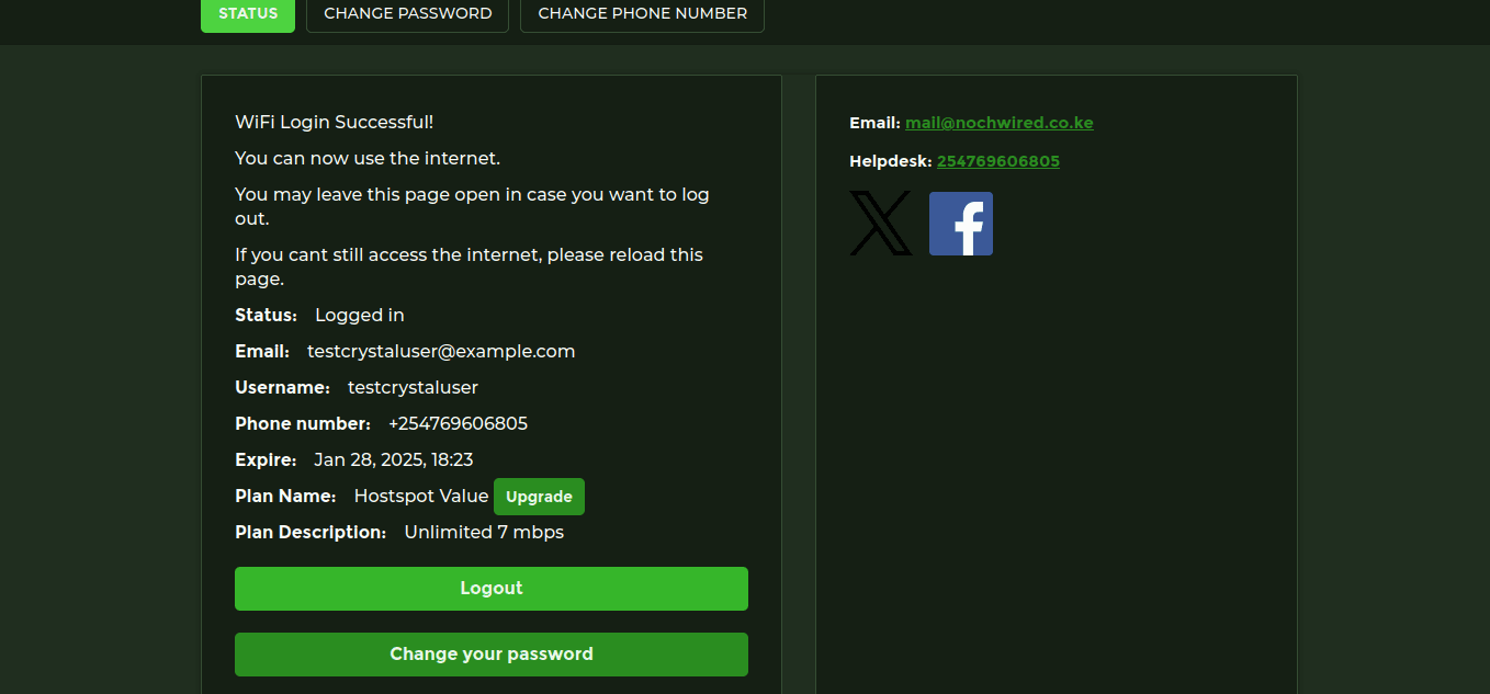 Hotspot Status Page