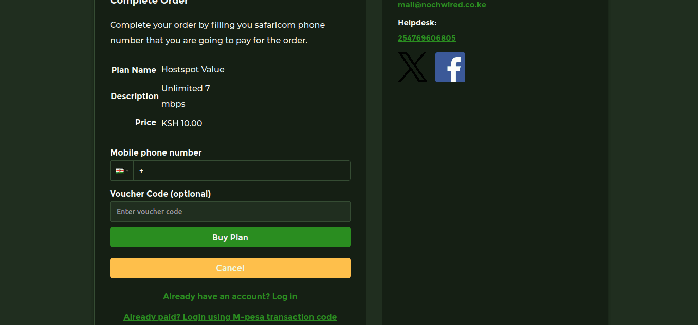 Mpesa Payment page