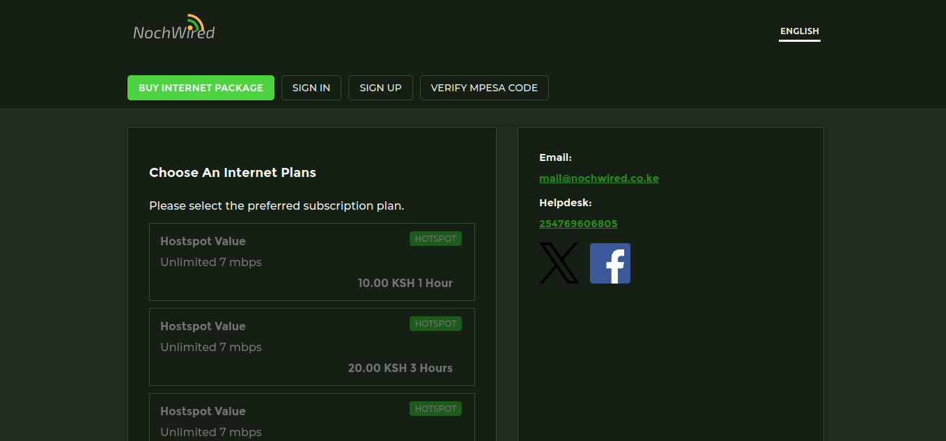 Noch Wired Client Internet plans page